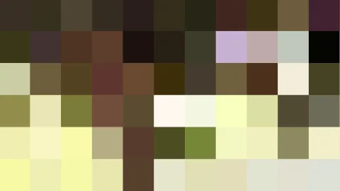Mosaik aus quadratischen Farbblöcken in Oliv, Braun, Creme und Gelb.
