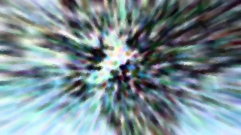 Abstrakte, radial verwischte Farbstrahlen in Grün, Blau und Violett, die von einem hellen Zentrum nach außen laufen.