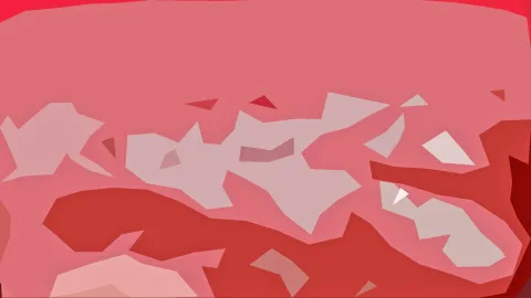 Abstrakte Komposition aus kantigen Flächen in Rot, Rosa und Hellgrau auf rosa Grund.
