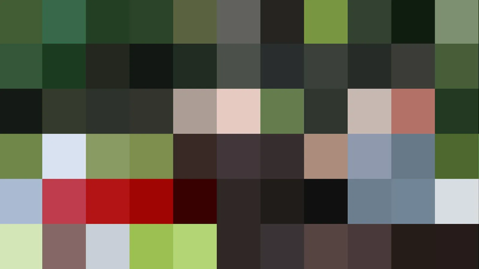 Raster aus quadratischen Farbfeldern in Grün, Rot, Grau, Blau und Schwarz