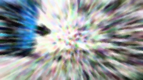 Abstraktes Bild mit pastellfarbenen Strahlen, die von einem hellen Zentrum nach außen laufen, links dominiert Blau.
