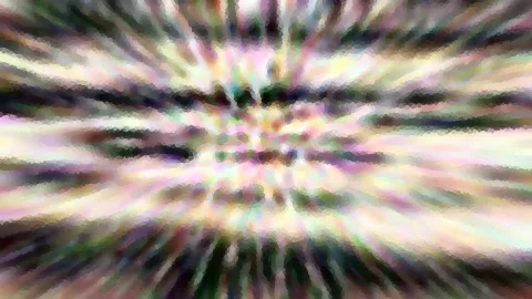 Abstraktes Bild mit radial vom Zentrum nach außen laufenden Farbstreifen in Rosa, Grün, Weiß und Dunkelgrau, leicht gepixelt.