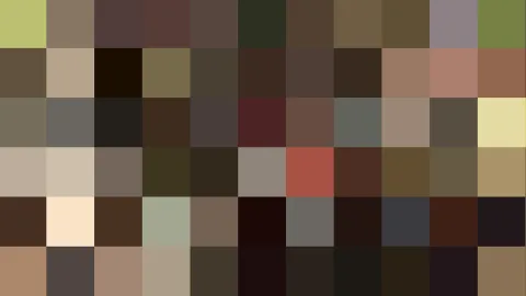 Mosaik aus quadratischen Farbfeldern in Braun, Oliv, Beige, Rot und Schwarz in einem Raster von elf mal sechs Feldern.