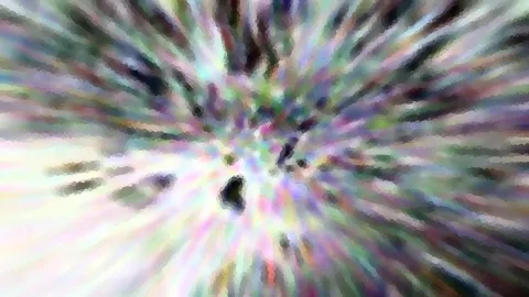 Abstraktes Bild mit farbigen, radial nach außen verlaufenden Schlieren in Pastelltönen und dunklen Flecken nahe der Mitte.