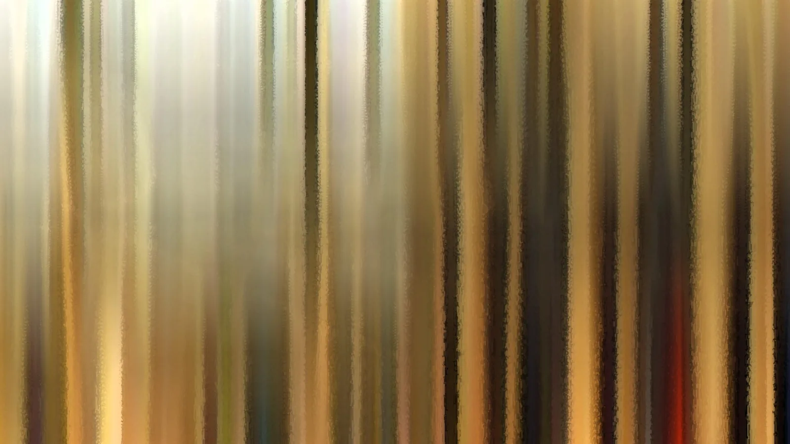 Abstrakte, vertikal verwischte Streifen in Gold, Beige und Braun mit dunklen Bändern und einem roten Akzent rechts.