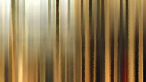 Abstrakte, vertikal verwischte Streifen in Gold, Beige und Braun mit dunklen Bändern und einem roten Akzent rechts.