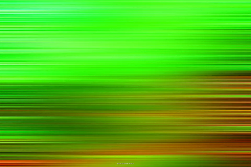 Abstrakte horizontale Streifen in Grün, Gelbgrün und Orange, die von links nach rechts verwischen, unten rötlich-braun.