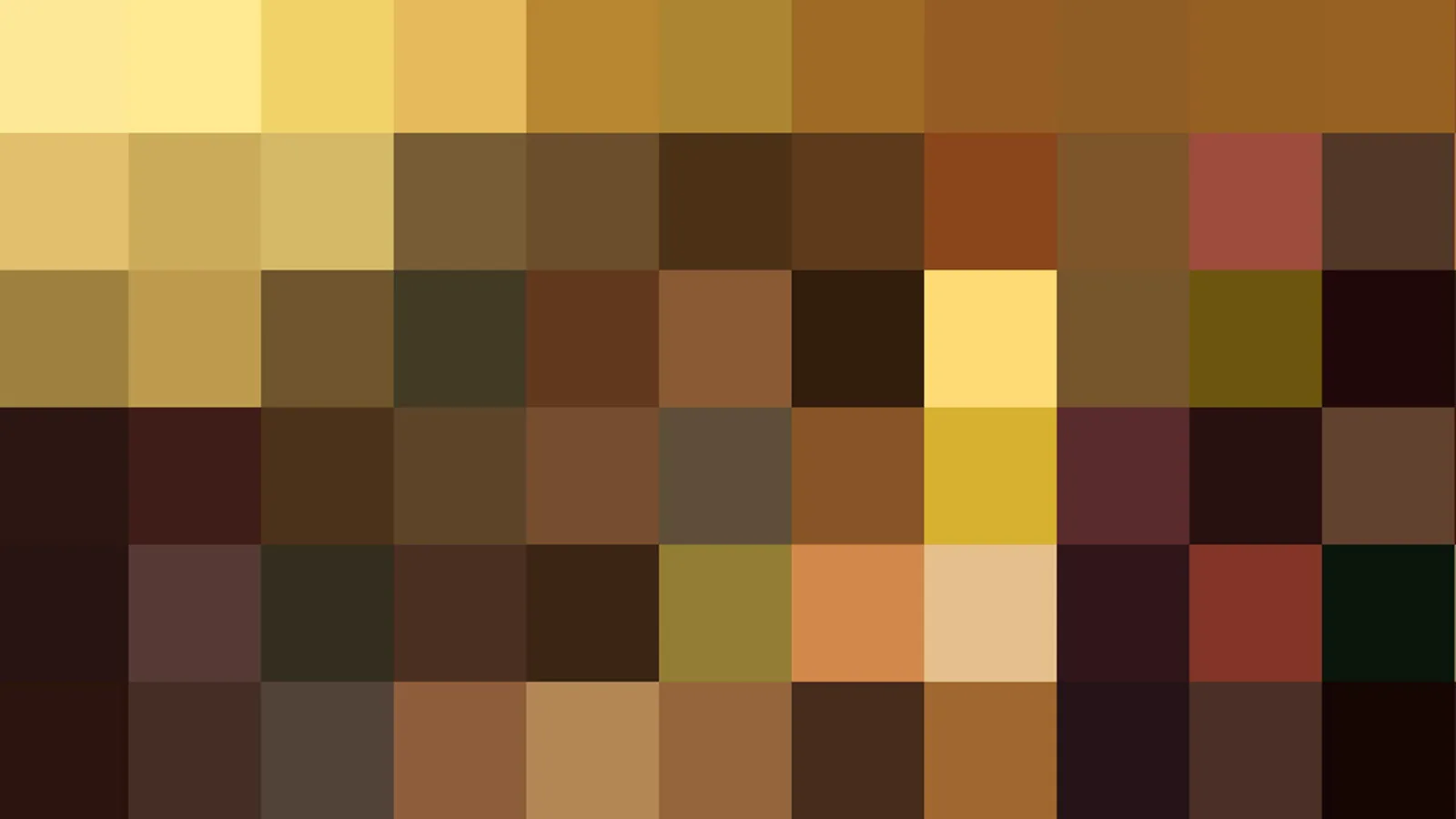 Abstraktes Mosaik aus quadratischen Farbfeldern in Gelb, Ocker, Braun und Dunkelrot, oben hell, unten dunkler.