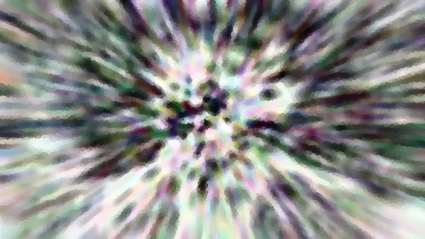 Abstraktes Bild mit bunten, pastellfarbenen Streifen, die radial von einem dunklen Zentrum nach außen strahlen, pixelig verfremdet.