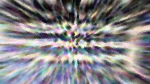 Abstraktes Bild mit bunten, radial von der Mitte nach außen laufenden Farbstreifen und mosaikartiger Struktur