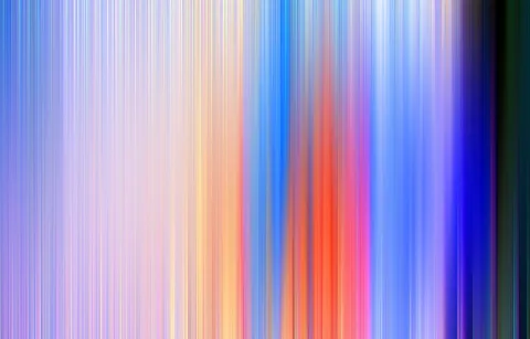 Vertikale, farbige Lichtstreifen in Blau, Lila, Gelb, Orange, Rot und Pink, rechts in dunkles Blau und Grün auslaufend.