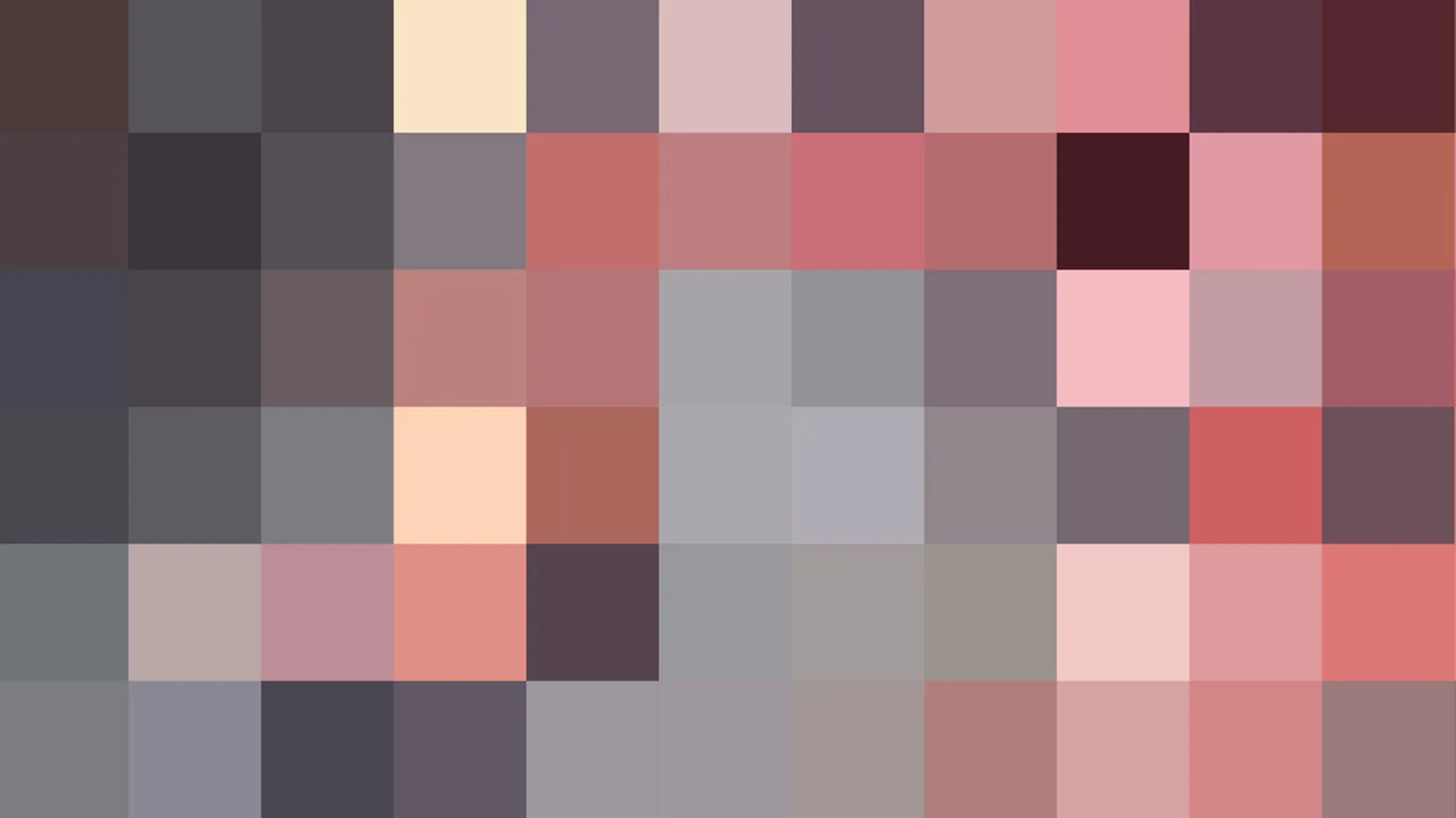 Abstraktes Raster aus quadratischen Pixelfeldern in gedämpftem Rosa, Grau, Mauve und einzelnen hellen Cremetönen.
