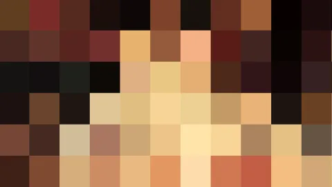 Pixelmosaik aus rechteckigen Feldern in Braun-, Beige- und Schwarztönen, nach außen hin dunkler, in der Mitte hell.