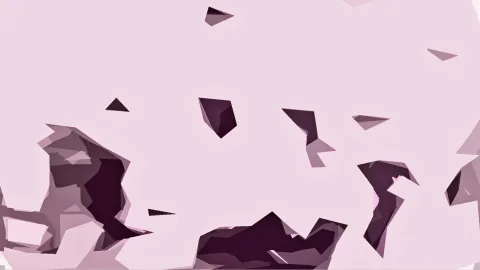 Abstrakte dunkelmauve Polygonformen verteilt auf hellrosa Hintergrund, größere Gruppe am unteren Bildrand