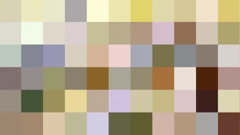 Raster aus 60 quadratischen Farbfeldern in Beige, Gelb, Grau, Braun, Olivgrün und Lila.
