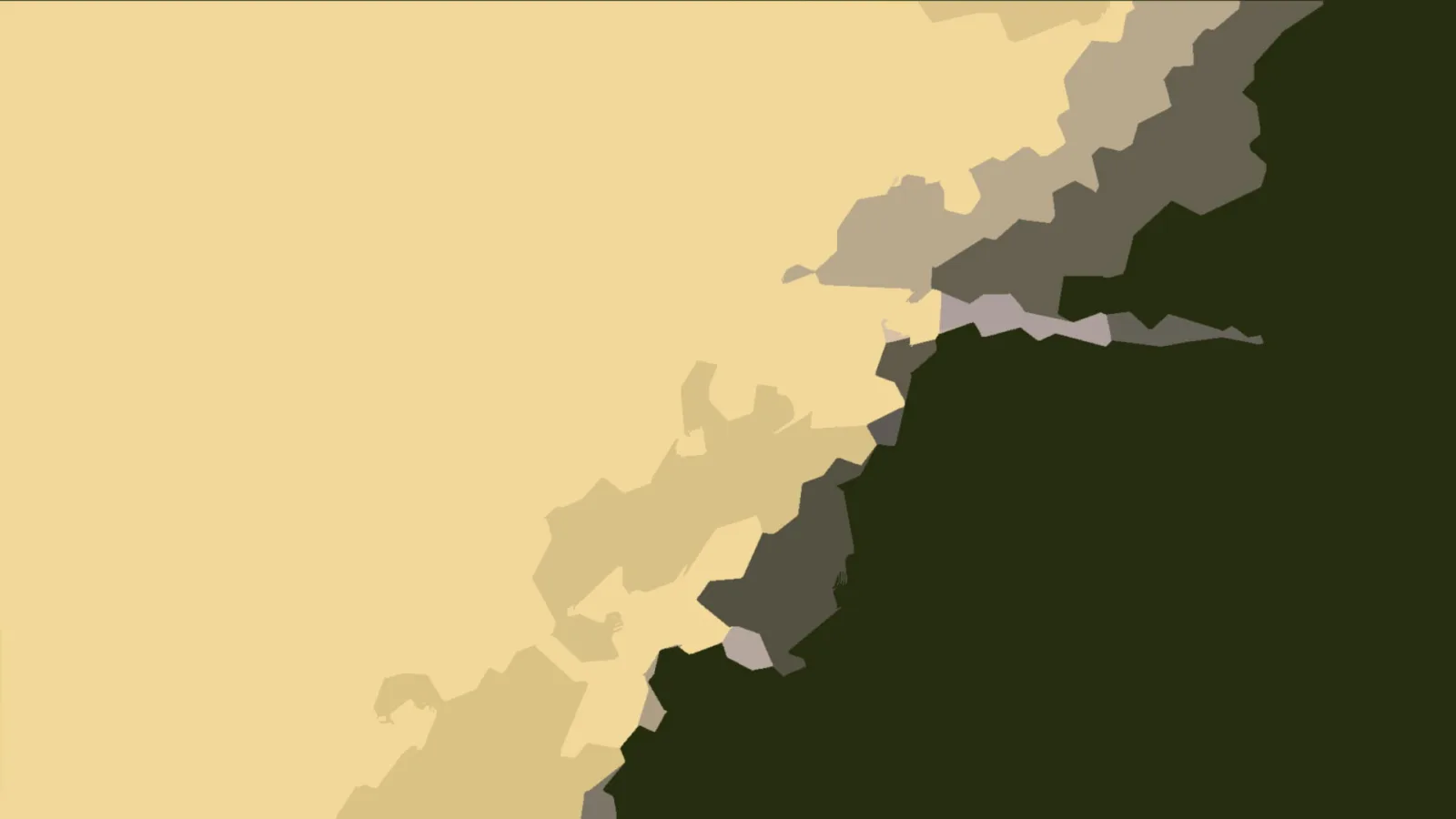 Abstrakte Komposition aus beigen und dunkelgrünen Flächen mit grauen Übergängen, die diagonal von links unten nach rechts oben verlaufen.