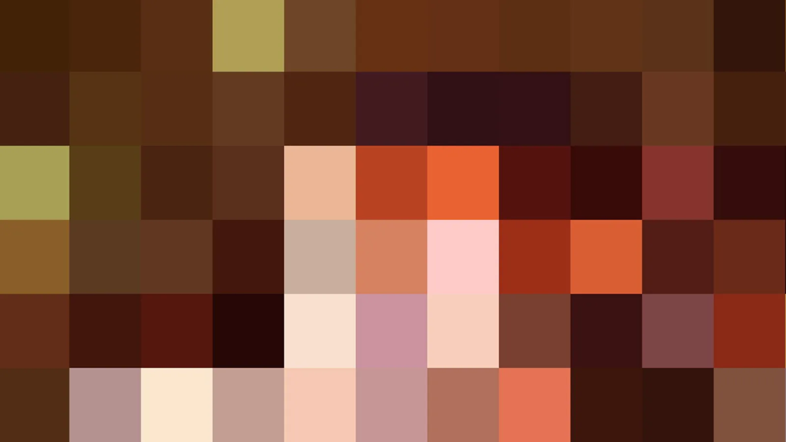 Grobes Pixelraster in Braun-, Ocker- und Hauttönen mit hellen Feldern in der Mitte und dunklen Rändern