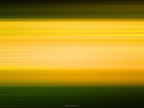 Horizontal verwischte Linien in Gelb, Orange und Dunkelgrün, zur Mitte hin heller, an den Rändern dunkel.