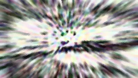 Abstraktes Bild mit bunten, pastellfarbenen Streifen, die vom Zentrum nach außen strahlen und ein pixeliges Mosaikmuster bilden.