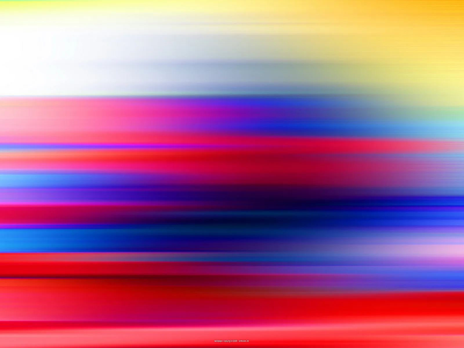 Horizontal verwischte Streifen in Rot, Blau, Gelb und Weiß, in der Mitte ein dunkler Bereich.