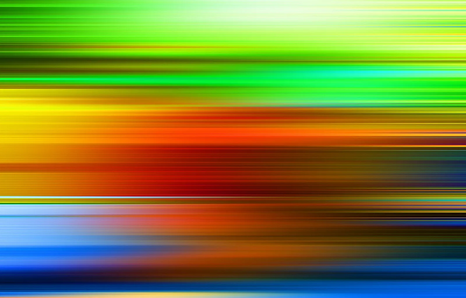 Abstrakte horizontale Streifen in Grün, Gelb, Orange, Rot und Blau, die wie Bewegungsunschärfe ineinander übergehen.