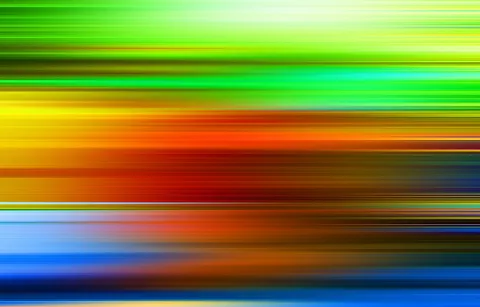 Abstrakte horizontale Streifen in Grün, Gelb, Orange, Rot und Blau, die wie Bewegungsunschärfe ineinander übergehen.