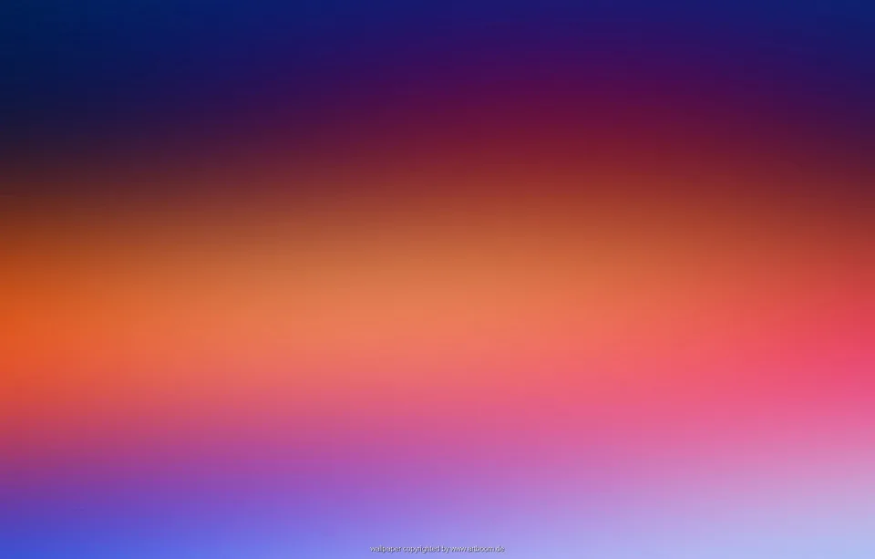 Unscharfer Farbverlauf von dunklem Blau oben über Orange und Pink in der Mitte bis zu hellem Lavendel unten