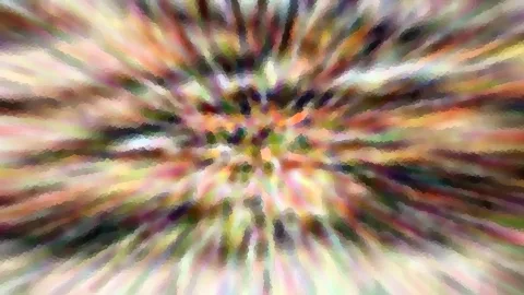 Abstrakte bunte Farbstreifen laufen radial von einem hellen Zentrum nach außen, leicht pixelig.