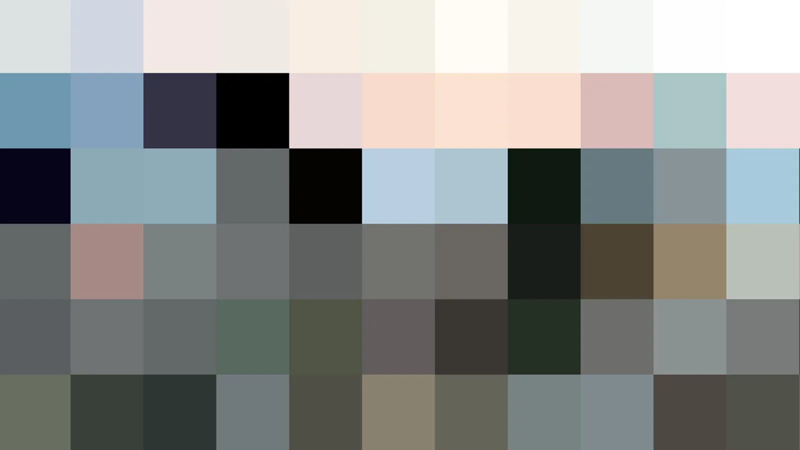 Raster aus quadratischen Farbfeldern in Grau, Weiß, Pastellrosa, Beige und Blaugrün.