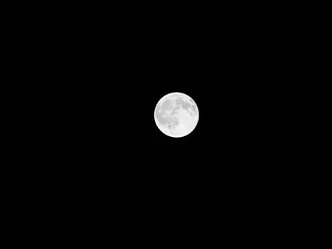 Heller Vollmond mit Kratern vor schwarzem Nachthimmel, mittig im Bild.
