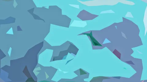 Abstrakte Komposition aus türkisen, blaugrauen und dunkelgrünen Flächen mit scharfen, kantigen Formen