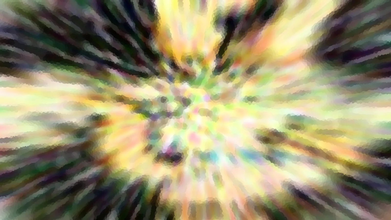Abstrakte Farbexplosion mit radialen Streifen in Gelb, Grün und Violett, unscharf und pixelig.