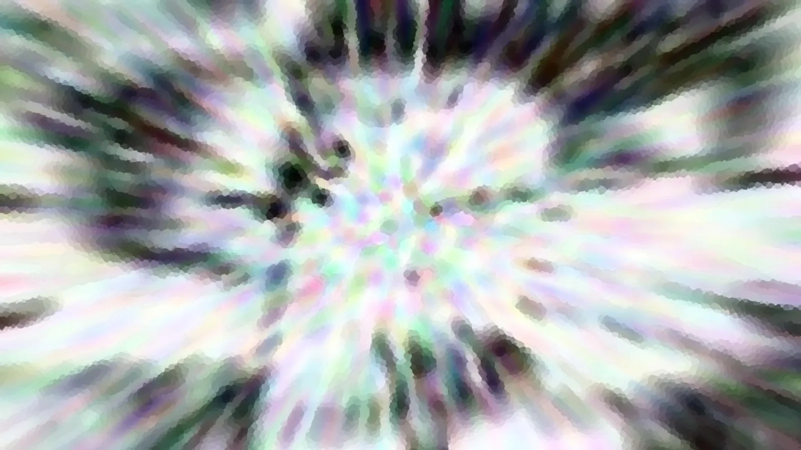 Abstraktes Bild mit radialen Streifen in Pastellfarben, die von einem hellen Zentrum nach außen laufen, durchsetzt von dunklen Schlieren.