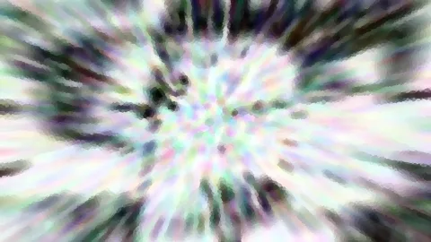 Abstraktes Bild mit radialen Streifen in Pastellfarben, die von einem hellen Zentrum nach außen laufen, durchsetzt von dunklen Schlieren.