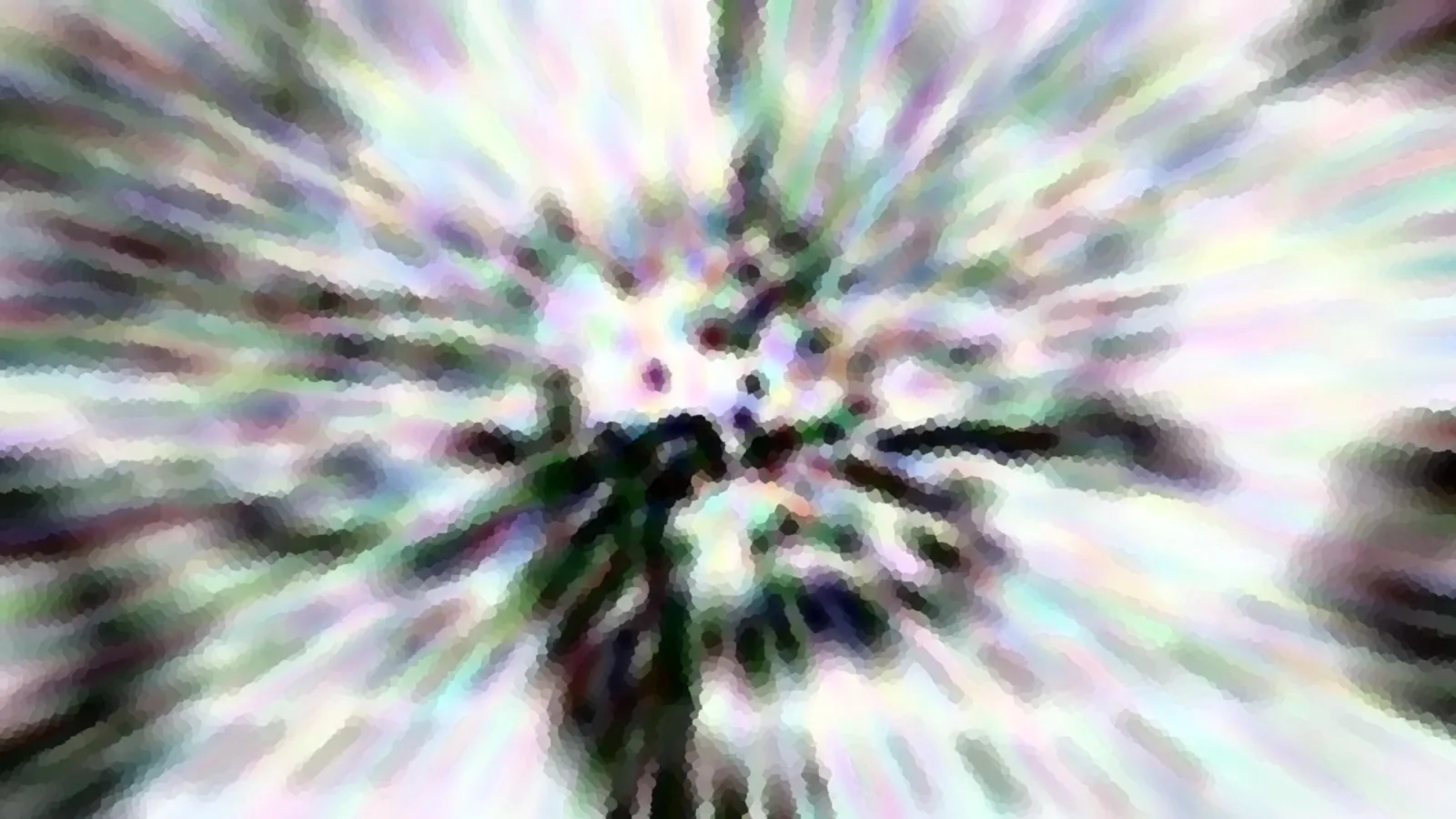 Abstraktes Bild mit radialen, verwischten Streifen in Pastelltönen, dunkle Schlieren laufen auf eine helle Mitte zu, leicht pixelig.