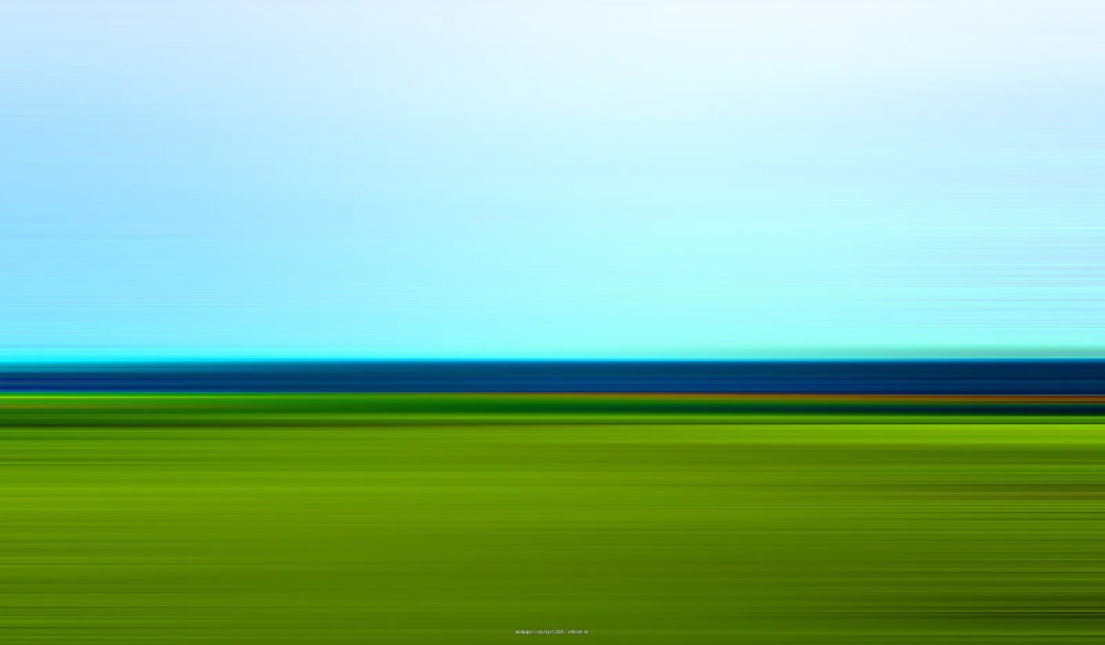 Abstrakte Landschaft mit hellblauem Himmel, einem dunkelblauen Streifen am Horizont und einer grünen, horizontal verwischten Fläche darunter.