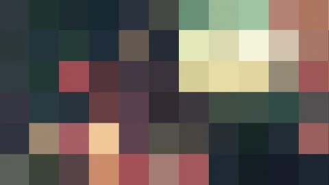 Rasterbild aus rund 60 quadratischen Farbfeldern in Dunkelblau, Grün, Rot, Beige und Pastellgelb