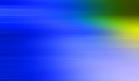 Abstraktes Bild mit horizontalen, verwischten Streifen in Blau, das nach rechts oben in Gelb und Grün übergeht und unten rechts hell wird.