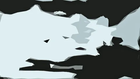 Abstrakte Komposition aus hellen, weiß-blauen Flächen mit scharfen Kanten auf dunklem, fast schwarzem Grund.