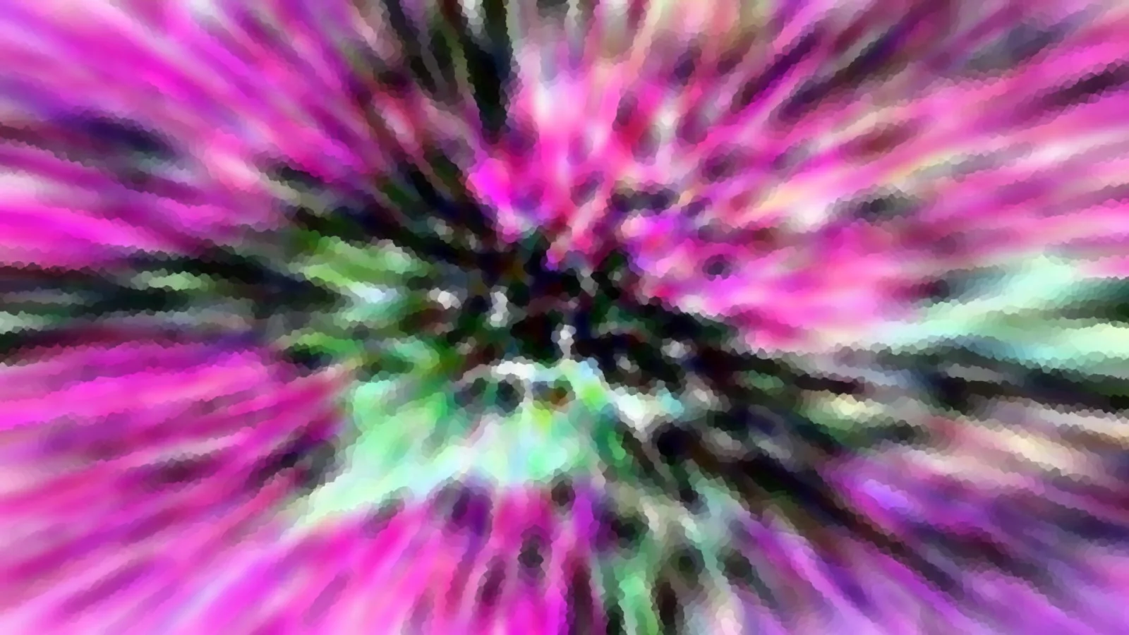 Abstrakte radiale Unschärfe in Pink, Grün und Schwarz, die sich von der Bildmitte nach außen zieht.