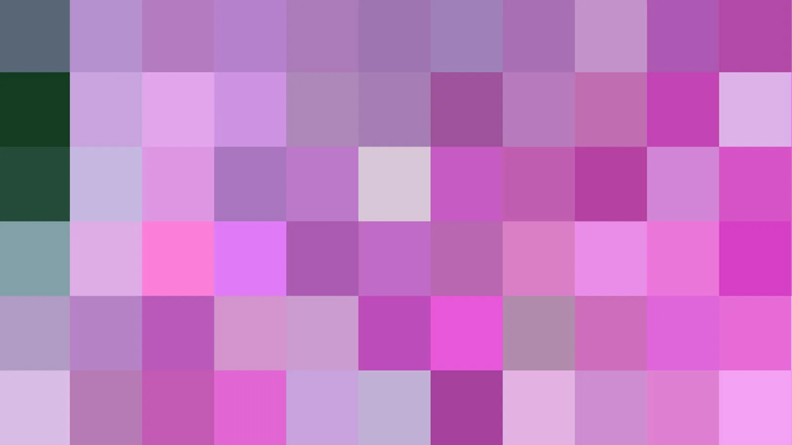 Abstraktes Raster aus quadratischen Feldern in Violett, Rosa, Lila und Dunkelgrün, mit einzelnen grauen und hellen Akzenten.