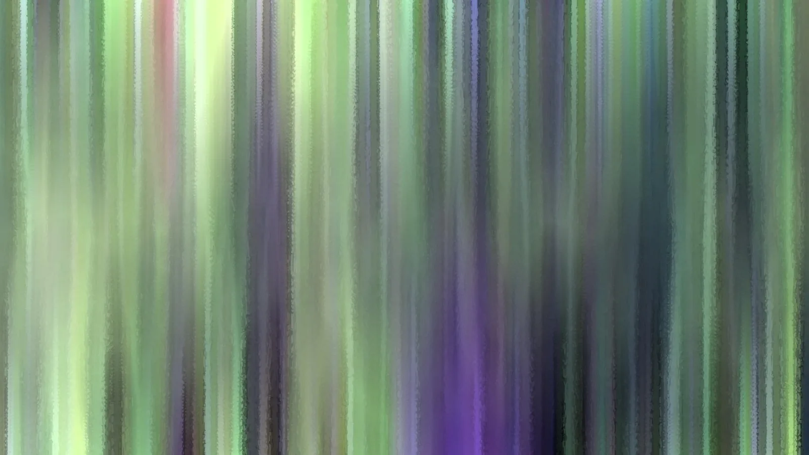 Abstraktes Bild aus vertikalen grünen, violetten und dunklen Schlieren mit malerischer Textur.