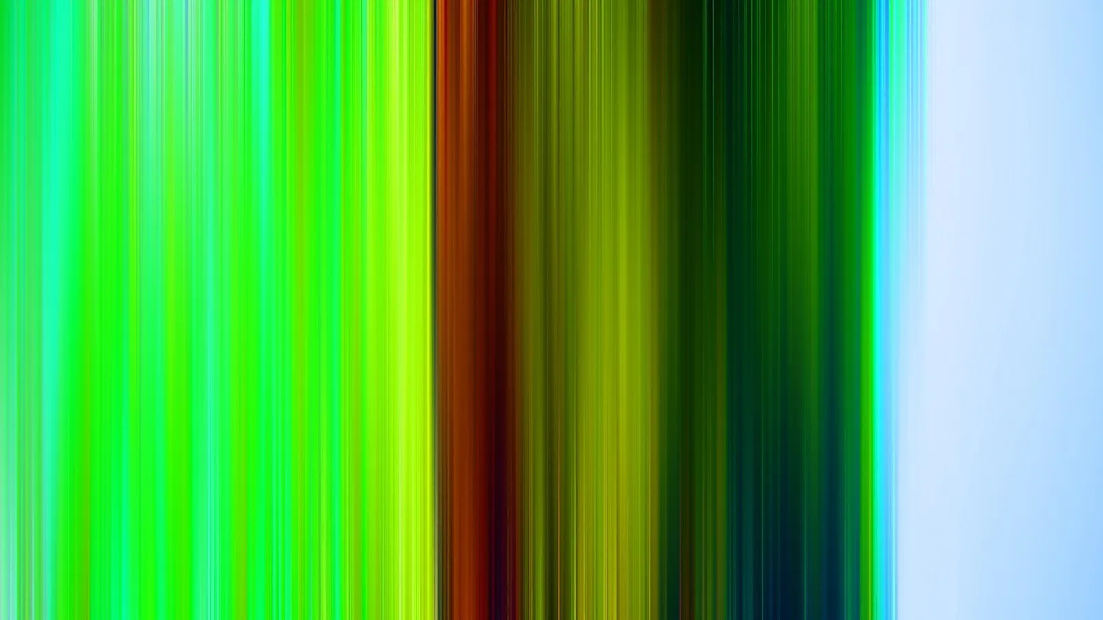 Vertikale, verwischte Streifen in Grün, Orange, Oliv und Blau, die von links nach rechts in einen hellblauen Bereich übergehen.