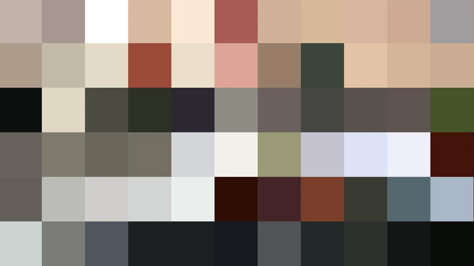 Abstraktes Raster aus 10 mal 6 farbigen Feldern in Beige, Braun, Grau, Schwarz, Weiß und Rot