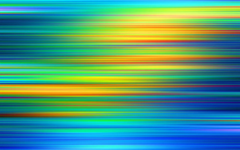 Abstraktes Muster aus horizontalen, verwischten Linien in Blau, Türkis, Grün, Gelb und Orange, die über die gesamte Fläche verlaufen.