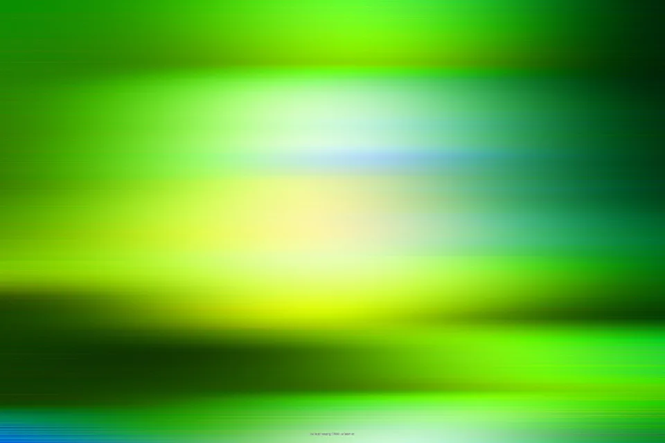 Horizontale, unscharfe Streifen in Grün, Gelb und Hellblau, die von einem hellen Zentrum ausgehen.
