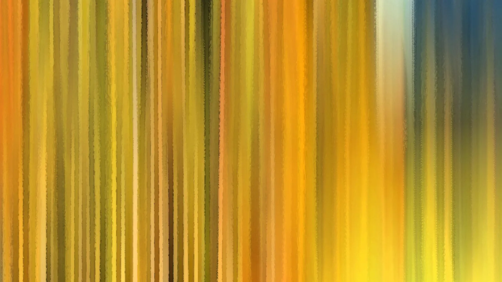 Abstraktes Bild aus vertikalen, verwischten Streifen in Gelb, Orange, Oliv und Blau, rechts ein blauer Bereich.