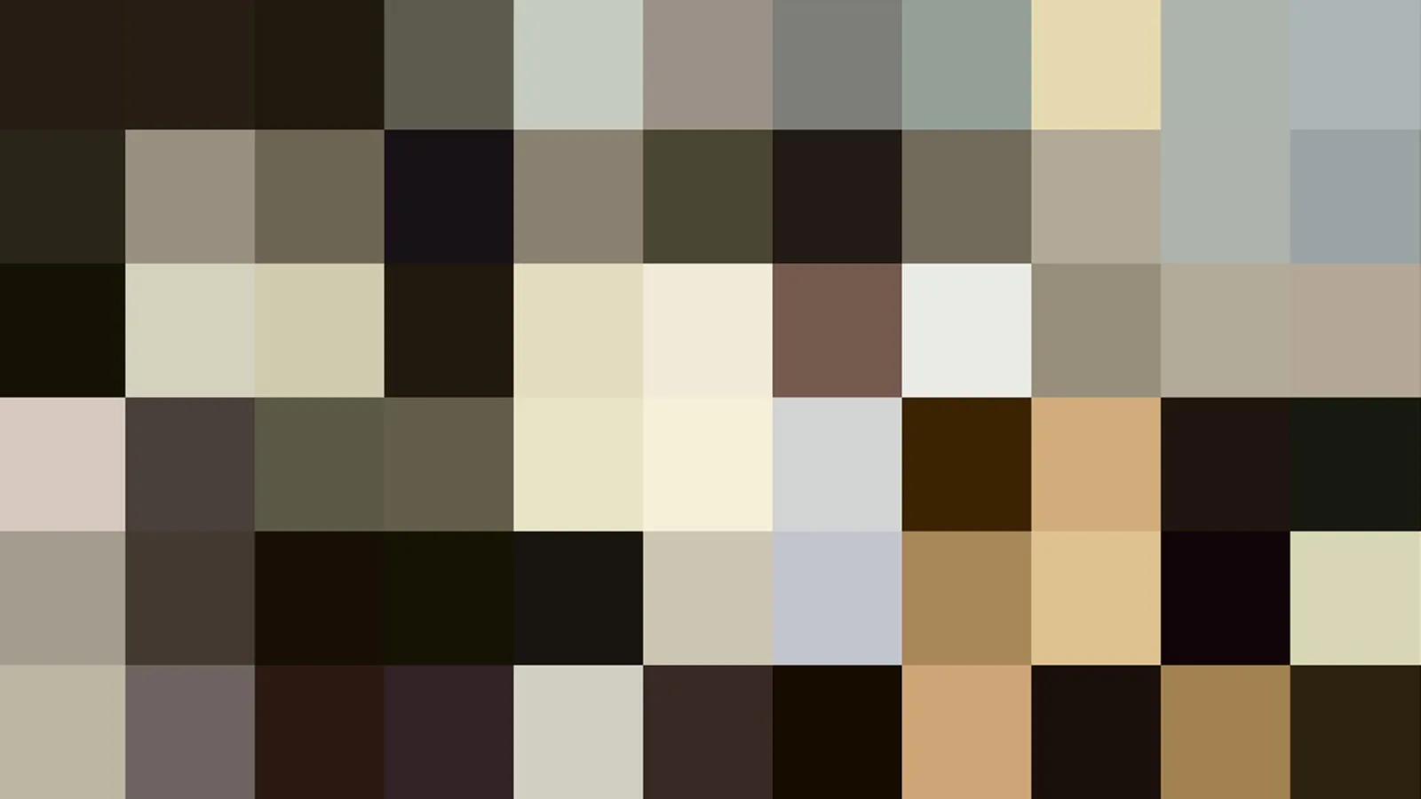 Abstraktes Mosaik aus quadratischen Pixelfeldern in gedämpften Braun-, Beige- und Grautönen, ohne erkennbares Motiv.