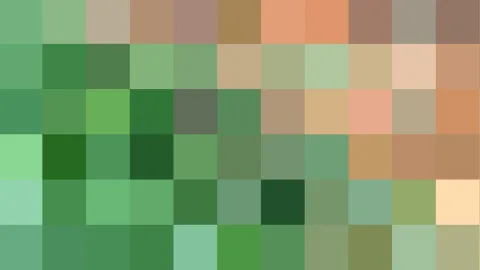 Mosaik aus quadratischen Pixelfeldern in Grün-, Braun- und Beigetönen.
