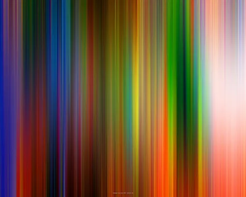 Abstrakte Komposition aus vertikalen, verwischten Farbstreifen in Blau, Grün, Gelb, Orange und Rosa, die von links nach rechts ineinander übergehen. Rechts oben hellt sich das Bild zu einem weichen Weiß auf.